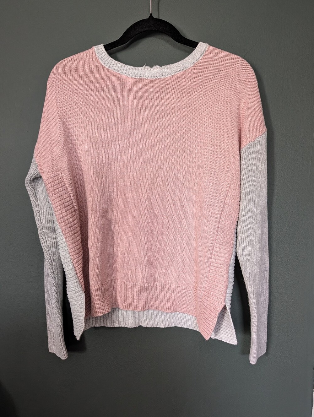 Rachel Zoe Pink and Light Gray Colorblock Crewneck Sweater 0060
